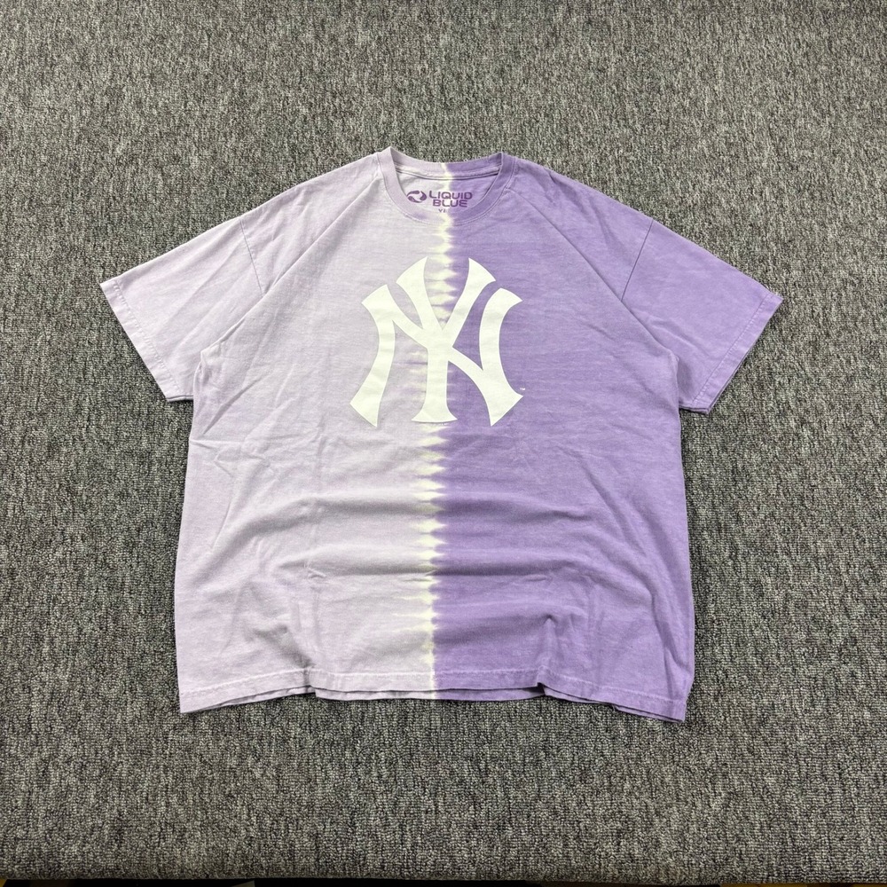 Retro Liquid Blue New York Yankees Skater Tie Dye Graphic T-Shirt Purple XL
